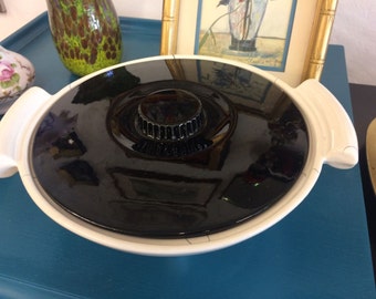Vintage Kenwood MCM Black And White Drizzle Covered Dish #962