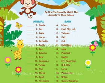 Safari Baby Shower Games Printable Baby Animal Match Game