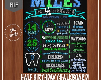 Boy's Half Birthday Chalkboard Poster - Digital - 6 Months Old - Half Birthday - Six Months Old - Photo Prop - My Half Birthday - 6 Months