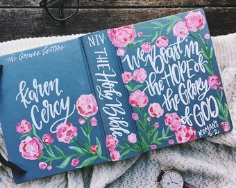 Hand painted bible, custom bible art, Mother's day gift, bible journaling, personalized gifts, The Holy Bible, gifts for Christians