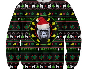 Harambe Christmas sweater- meme sweater, Harambe sweater,