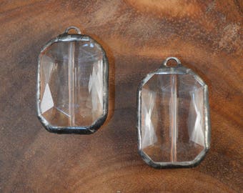 Soldered Pendant, Jewelry Supplies, Soldered Rectangle Pendant, Lead Free Solder, Bohemian Jewelry, Faceted Glass Pendant