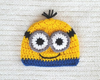Minion baby hat, minion hat, baby boy gift, minion newborn hat, baby hats for boys, 0-3 month baby gift, newborn photo prop, preemie