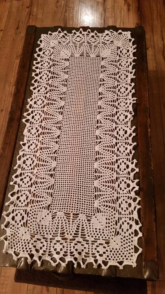 Crocheted White Table Runner Dresser Scarf