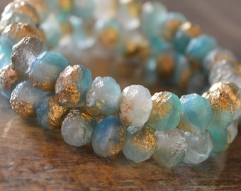 10 Czech Sea Glass Rondelle Beads 8x6mm- Caribbean Gold (729-10)