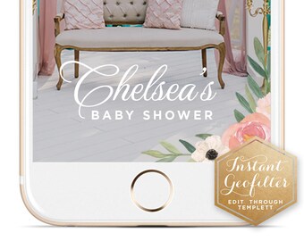 Watercolor Blush Floral Baby Shower Snapchat Geofilter | Custom Geofilter | Birthday Geofilter | Wedding Geofilter | Instant Geofilter