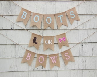 Boots or Bows Gender Reveal, Boots or Bows Banner, Gender Reveal Party Decor, Gender Reveal Banner, Boy Or Girl Banner, Baby Shower Garland
