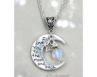 I Love You To The Moon And Back Necklace Pendant Heart Moonstone Gemstone Valentine's Day I Love You To The Moon Necklace Love You Gift N520
