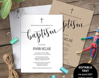 Printable baptism invitation, Baptism invites, Baptism invite, Boy baptism, girl baptism, invitation template, editable, Christening, #S2-BI