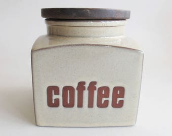 Seventies ceramic coffee canister. Wooden lid great shape!