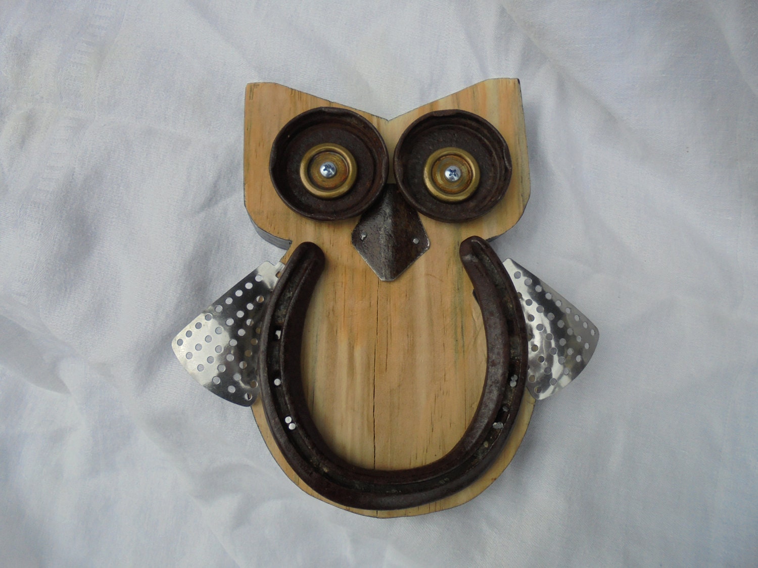 Upcycled Owl Assemblage with Vintage Rusty Horse Shoe Body