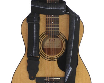 Guitar Strap with Guitar. Black and White. Guitar Accessory for Acoustic, Electric, Bass & other guitars. Gift Guitarist. Handcrafted.
