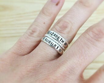 Sterling silver rings - stacked rings - beaded silver ring - mother's day gift - hand stamped ring - name rings - sterling silver name rings