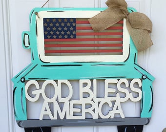 God bless America, God bless America door hanger, patriotic door hanger, red, white, and blue door hanger, 4th if july decor, memorial day