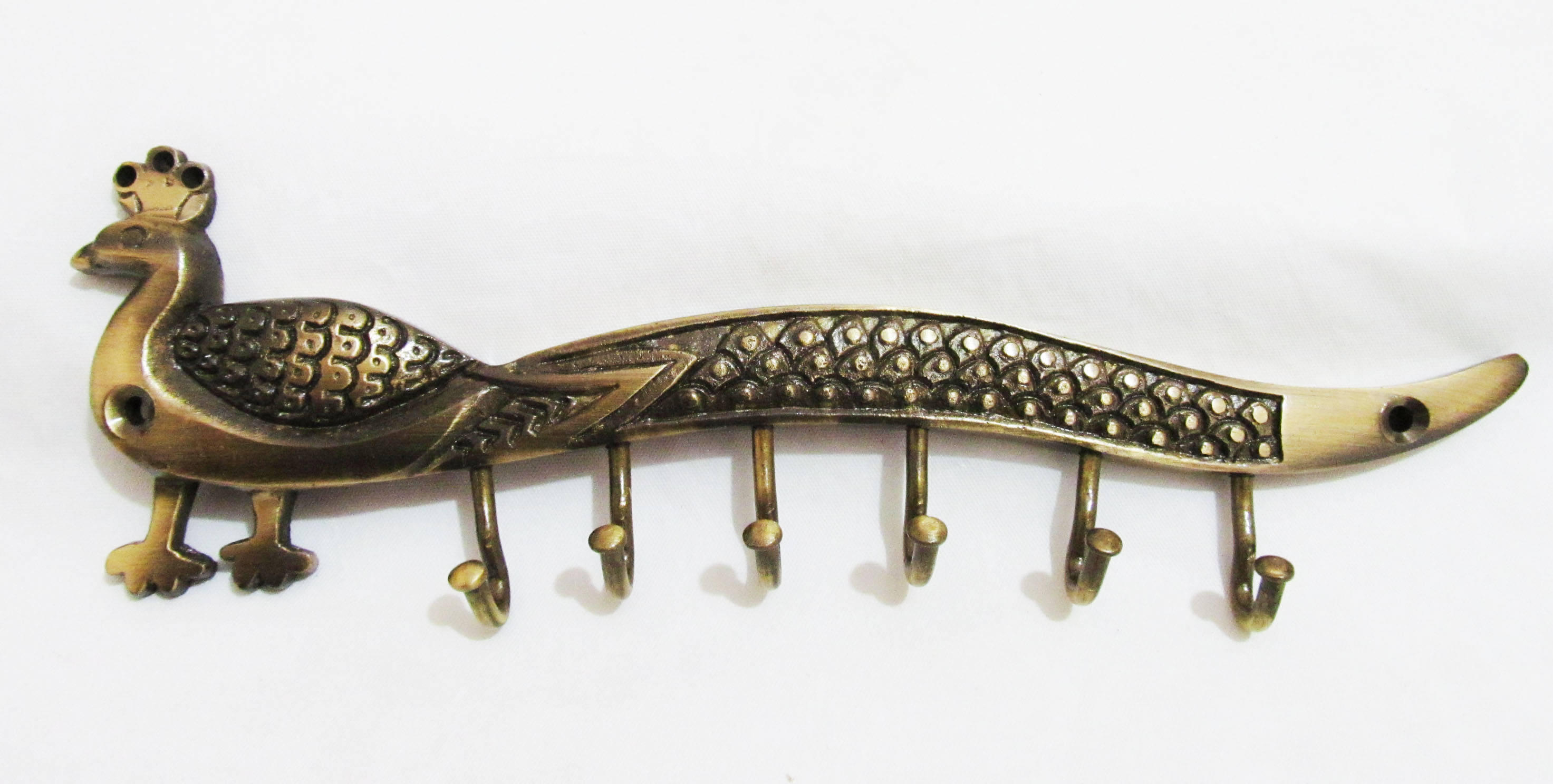 Peacock Antique Finish Brass Key Hook Rack Hanger Holder