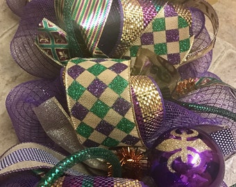 Mardi Gras garland - Mardi Gras Decor - Fat Tuesday Decor - Mardi Gras Ball Garland - Mesh Garland