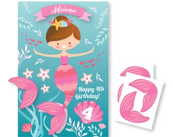 Pin the Tail on the Mermaid / Mermaid- party game - DIY party game - party game for girls - mermaid game - pink mermaid - purple mermaid