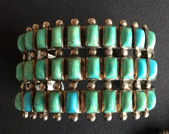 Excellent Vintage Native American Three Row Turquoise Bracelet