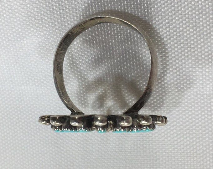 Storewide 25% Off SALE Vintage Sterling Silver Needle Point Tribal Style Turquoise Ring Featuring Elegant Floral Inspired Designs