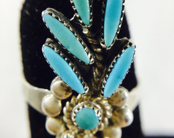 Storewide 25% Off SALE Vintage Sterling Silver Turquoise Beaded Tribal Style Designer Ring Featuring Elegant Southwestern Inspired Designs