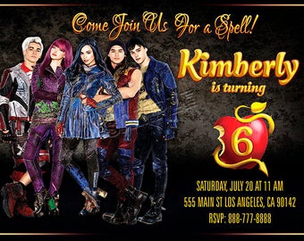 Descendants 2 Invitation, Descendants Birthday Invitation, Descendants Personalized Invitations, Descendants Printables