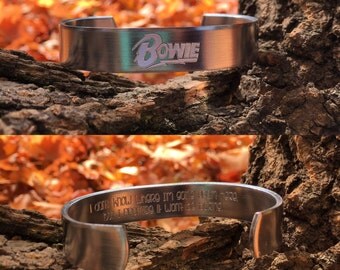 Engraved David Bowie inspired bracelet | I dont know where im going from here but i promise it wont be boring | silver bowie bracelet