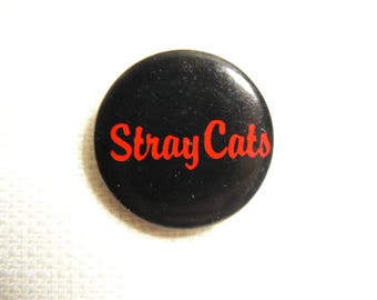 Vintage Early 80s - The Stray Cats - Red and Black Logo Pin / Button / Badge