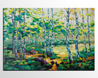 Large Oil Painting, Forest Tree Landscape, Original Art, Canvas Art, Large Art, Abstract Wall Art, Modern Abstract Art, Living Room Wall Art