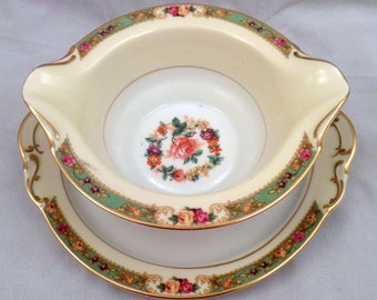 KPM Porcelain "The Rosedale" Pattern #27469 Gravy Boat with Underplate