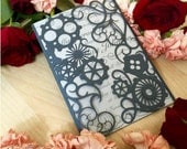 Steampunk wedding invitation laser cut gears and hearts cut gatefold victorian escape room party unique style