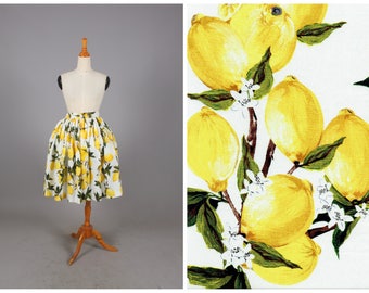 Lola Skirt "Freshly Squeezed" Retro Lemon Fruit Print Yellow Lemons