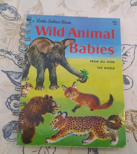 Recycled Book Journal Wild Animal Babies by PaperButterflyForge