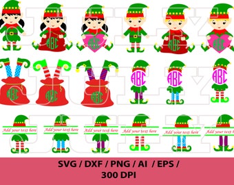 Elf SVG, Elf Monogram SVG, Elf Clipart, Christmas Elves svg, Elf Vector, Christmas Monogram Cut files, Elf png, Christmas SVG