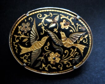 Vintage 1970s Signed Damascene 'Bird' Brooch