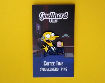 Simpsons Mr. Burns Coffee Time Enamel Pin 90s Gift Coffee Addict Soft Enamel Pin Caffeine Gifts