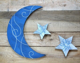 Wood Moon and Stars Sign, Nursery Decor, Rustic Moon Sign, Wood Moon Sign, Crescent Moon, Distressed Wood Moon, Shoot the moon, Harvest