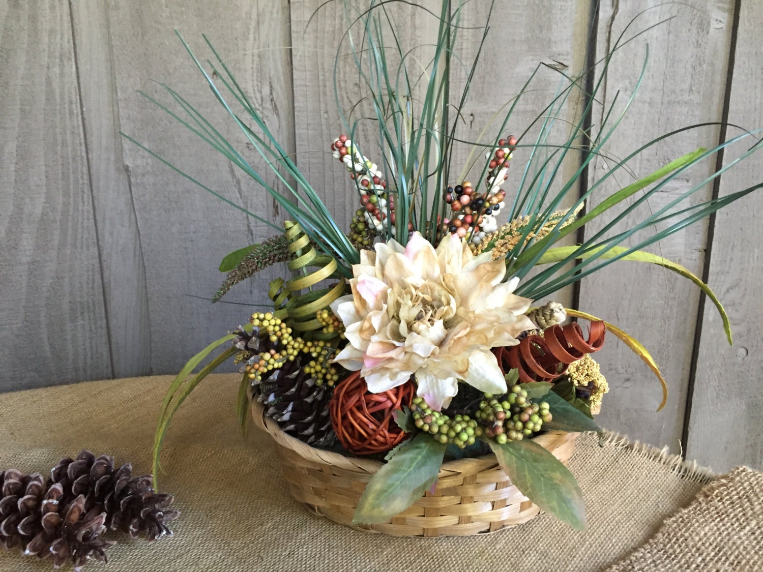 Floral arrangement/ woodland moss colored arrangement/ natural