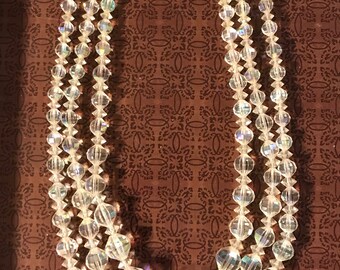 Vintage Laguna 3 Strand AB Crystal Necklace