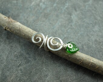 Earcuff, clamp, coil, wire work, leaf, Sterling