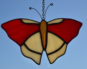 Red & White Stained Glass Butterfly Suncatcher