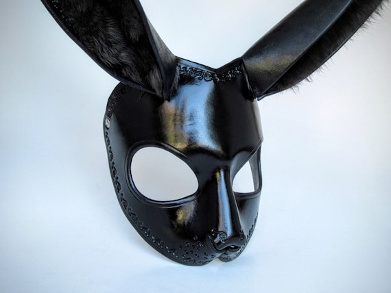 Black Bunny Rabbit Leather Handmade Mask