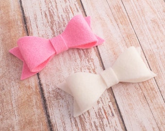 CHOOSE ANY TWO / 40+ Colors - Wool Felt Bow Clip Set / Felt Bow Clip / Felt Hair Bow Set / Felt Bow Accessory / Felt Bow / Felt Bow Set