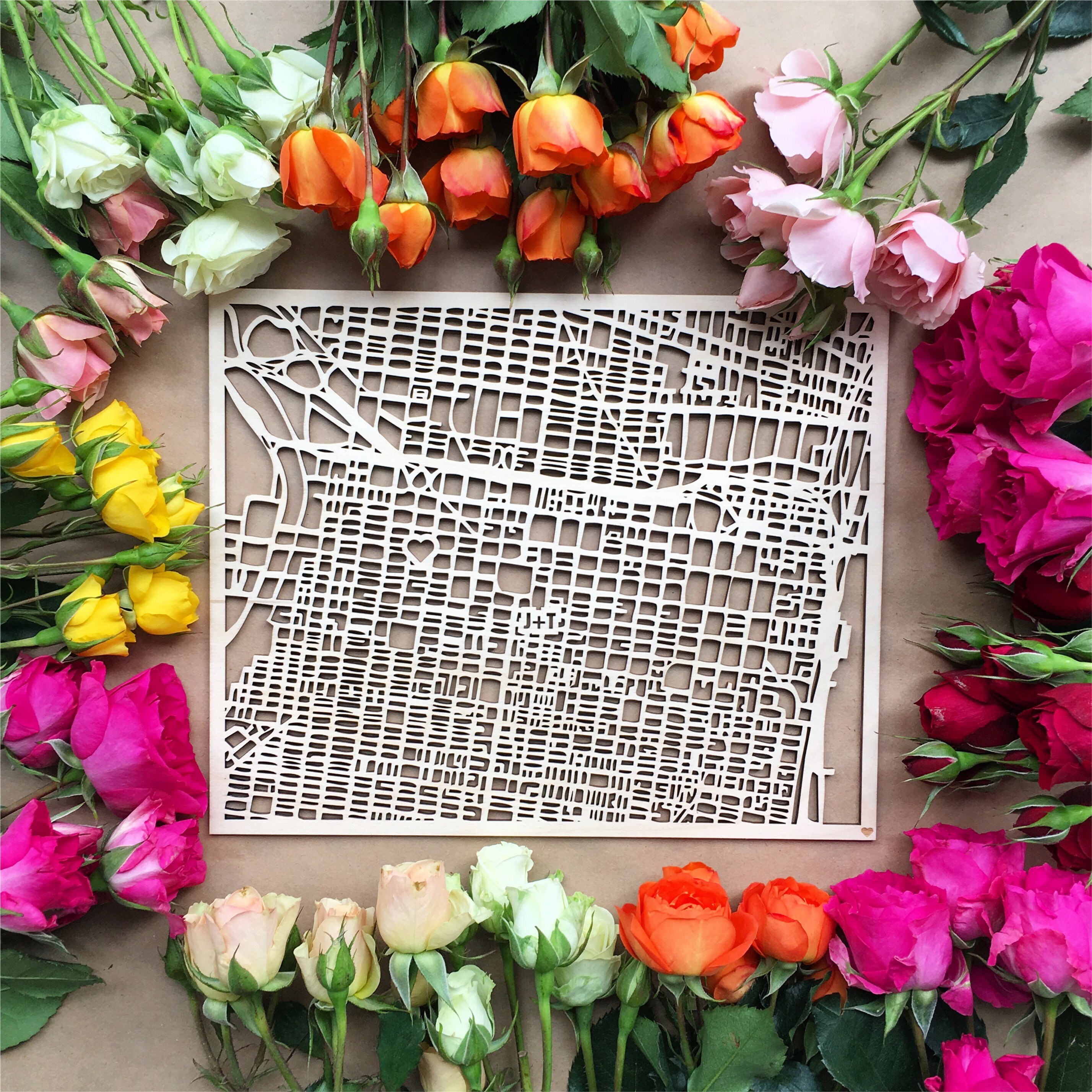 CUSTOM Woodcut Philly Map 8x10