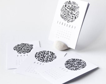 2017 2018 CALENDAR, Printed calendar, Desk calendar, 2017 Wall calendar, A7,A6, A5, A4 calendar, Minimalist linocut calendar, calendar stand