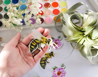 Vinyl Stickers, Bee stickers, Laptop stickers, Original art, Scrapbooking, Journaling, Die cut stickers, Spring, Honeybee, Bees