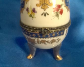 Limoges Pottery Egg Trinket Box Hand Painted