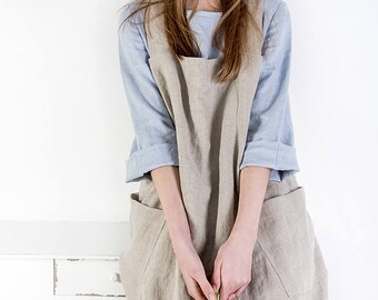 Linen Pinafore, Linen apron, Square Cross Linen Apron, Japanese Apron, Sizes XXS to XXL, linen tunic, women's dress