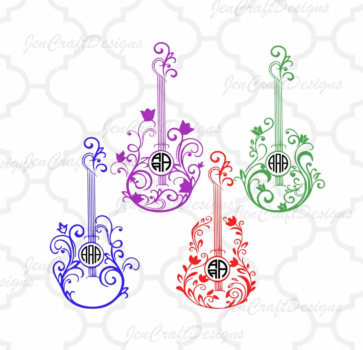 Download Floral Guitar SVG Monogram Frame, Guitar Cuttable Design ...