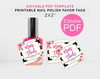 Personalized Mani Thanks Tags, Printable Kate Shower Nail Polish Favor Tags, DIY Tags Template, Bachelorette Party Tags, Nail Polish Tags