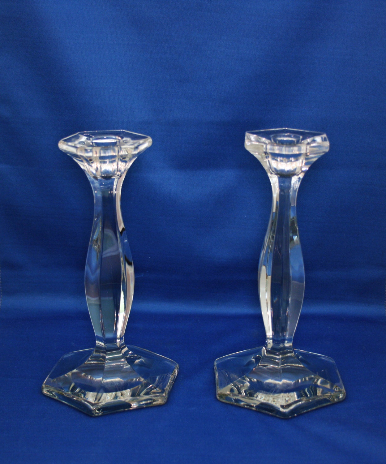 Antique A H Heisey Patrician (line 5) Crystal Candlesticks circa 1910